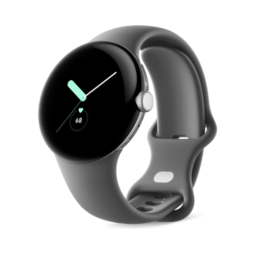 Google Pixel Watch (LTE) Polished Silver mit Sportarmband Charcoal OneThing_Gr
